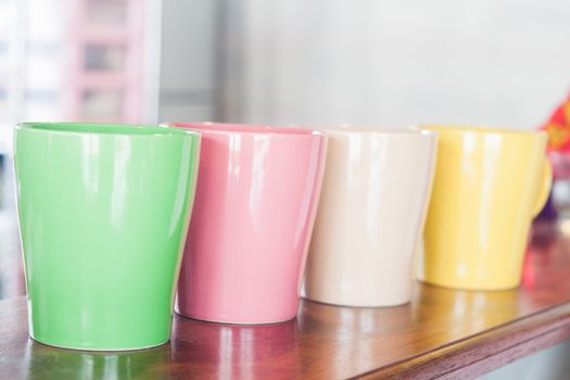 Coffee mug in coffee shop, stock photo