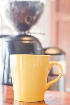 Coffee mug in coffee shop, stock photo