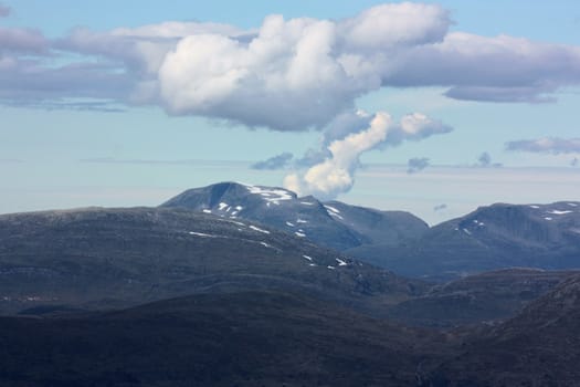 View to a imaginary volcano from the mountain Vora (1450 m.o.h) in Gaular