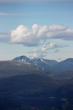 View to a imaginary volcano from the mountain Vora (1450 m.o.h) in Gaular