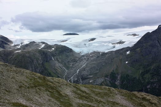 View to a part of Myklebustbreenfrom the mountain Vora (1450 m.o.h), in Gaular