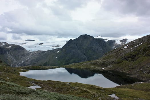 View to a part of Myklebustbreenfrom the mountain Vora (1450 m.o.h), in Gaular