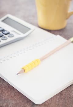 Open blank notebook with pencil, stock photo