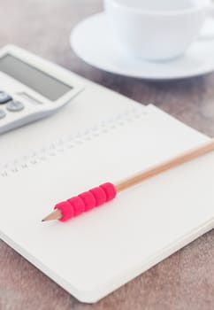 Open blank notebook with pencil, stock photo