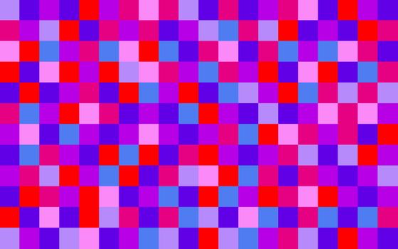 Close up of background composed of a red pink purple and blue schemed pixel pattern