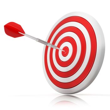 Dart hitting a target, 3D model Isolated on white background, side view