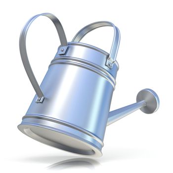 Metal watering can 3D render isolated white background. Back view