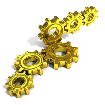 Stacks of metal gear wheels, 3D concept, isolated on white background