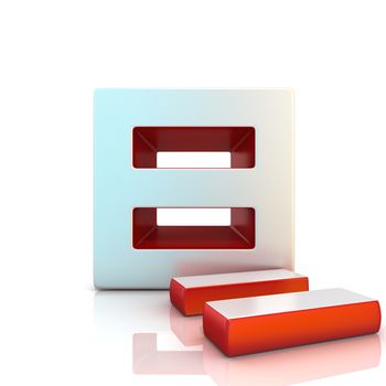 Equally sign. 3D render illustration, isolated on white. Front view
