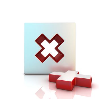 Multiply sign. 3D render illustration, isolated on white. Front view