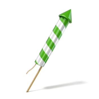 Green fireworks rocket. 3D render illustration isolated on white background