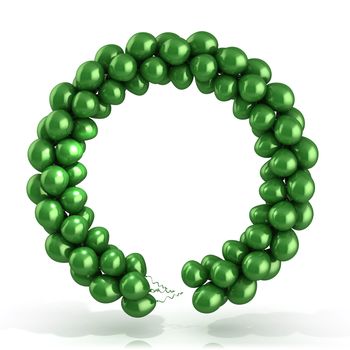 Green balloons wreath, isolated on white