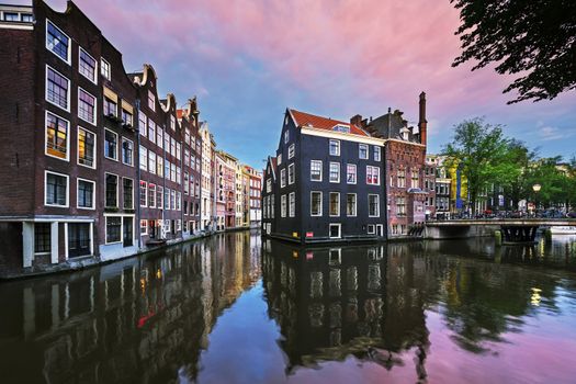 Amsterdam canal at sunset, Netherlands