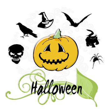 white background with pumpkin and symbols halloween