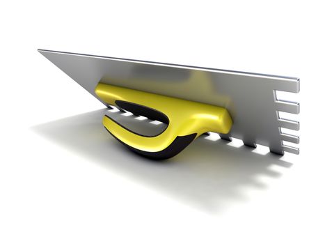 Finishing trowel with yellow black rubber handle. 3D render isolated on white background