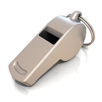 Metal whistle isolated on white background. Side view