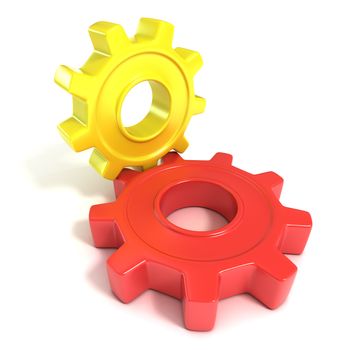 Two gear wheels, 3D concept, isolated no white background