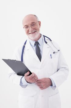 Portrait of a mature doctor isolated on white background