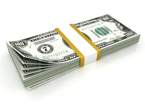 Stack of hundreds dollars isolated on white background