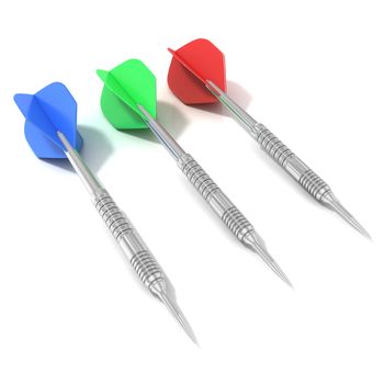 Set of darts, isolated on white background. Side view. 3D concept