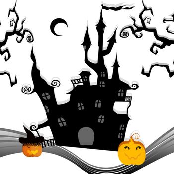 white background with castle and pumpkin