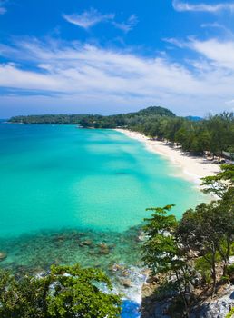 Surin Beach with large boulders in Phuket Thailand