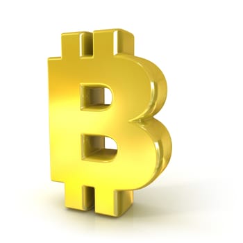 Bitcoin 3D golden sign isolated on white background