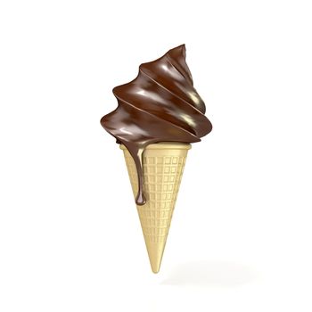 Soft serve chocolate ice cream. 3D render isolated on white background