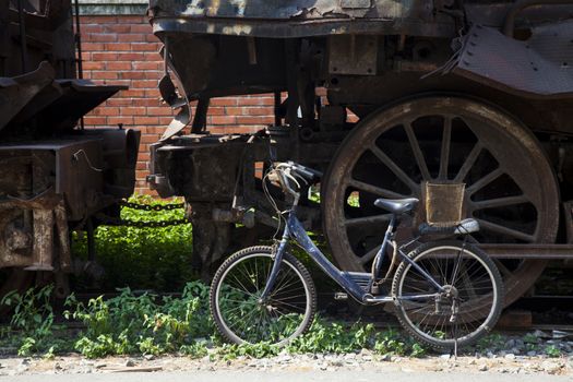 Steam locomotive wheel in retro style