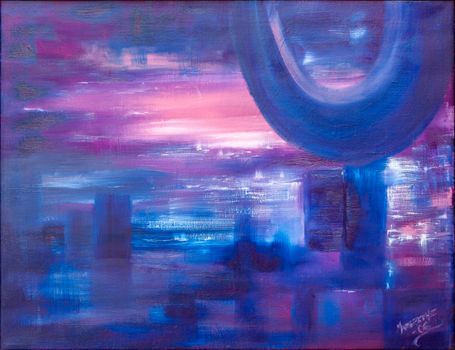 Evening blue, landscape figurative and none figurative. Oil painting on canvas.