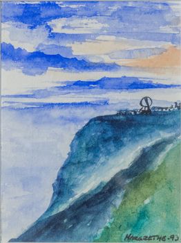North Cape is a cape on the northern coast of the island of Magerøya in Northern Norway. Painted as a watercolor.