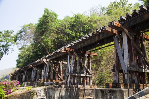 Death railway line built with wood. Tham Kra Sae  Kanchanaburi‎ Thailand.