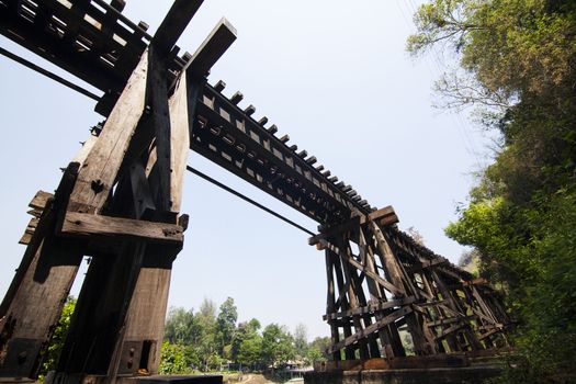 Death railway line built with wood. Tham Kra Sae  Kanchanaburi‎ Thailand.