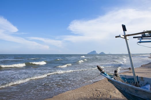 Small fishing boat. Thailand's fishermen. Lifestyle, occupation fisherman.