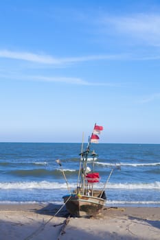 Small fishing boat. Thailand's fishermen. Lifestyle, occupation fisherman.