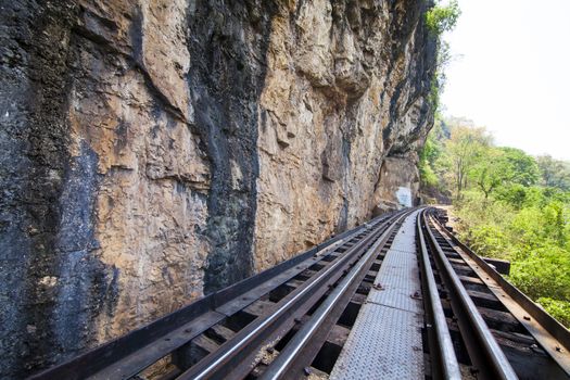 Death railway line built with wood. Tham Kra Sae  Kanchanaburi‎ Thailand.