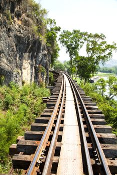 Death railway line built with wood. Tham Kra Sae  Kanchanaburi‎ Thailand.