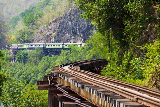 Death railway line built with wood. Tham Kra Sae  Kanchanaburi‎ Thailand.