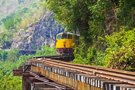 Death railway line built with wood. Tham Kra Sae  Kanchanaburi‎ Thailand.