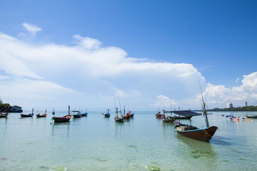 A small fishing boat waiting to find the Mae ramphueng Beach, Rayong.