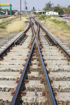 Railroad tracks at a train station

