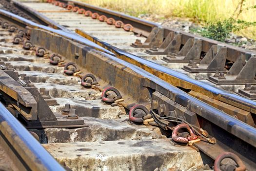 train tracks at the train depot