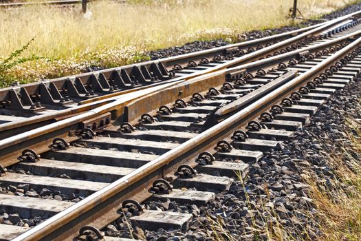 train tracks at the train depot