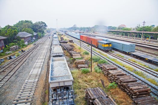 Many freight trains waiting at the station, the fur