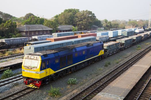 Freight trains on city cargo terminal