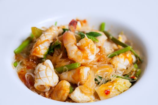 Vermicelli shrimp squid fried vegetables,Chinese food.