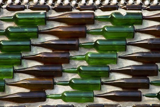 Background wall bottle ,The wat khuat temple, an Astounding Temple made of bottles.Chana Songkhla Thailand.