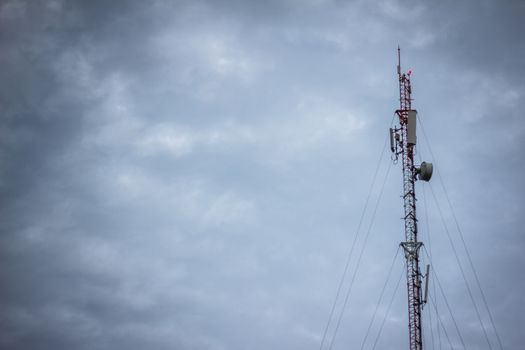 pole radar with dark clound at evening,background
