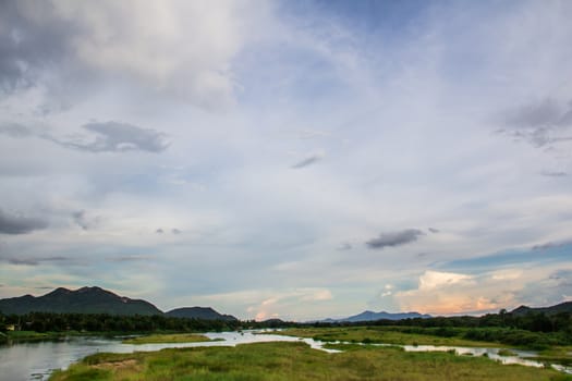 background of mountain and river with sky