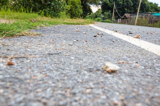 lines and tire tracks. Close up photo with selective focus